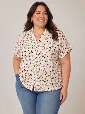New - Timeson Abstract Print Short-Sleeve Blouse